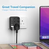 JSVER Adapter Wtyczki podróżnej do RPA, 2 Porty ładowania USB C i 2 Porty ładowania USB A (5 V 17 W), Typ UE M z 3 Gniazdami do RPA, Namibii, Lesotho i Mozambiku（Czarny）