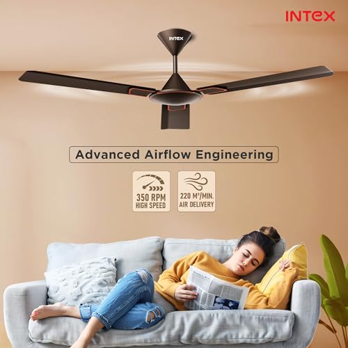 Image of Intex Opulux 1200MM Ceiling Fan 3 Blade 360 RPM | High Speed Motor 230 CMM | Air Delivery 52W | Anti Dust Coating Inverter Compatible | 3 Speed Control 24 Month Warranty (Chocolate Brown)