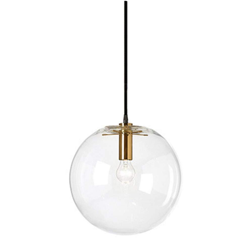 Glass Ball Lampshade E27 Pendant Light Chandelier Transparent Droplight Hanging Lamp Brass Gold Head (9.8'')
