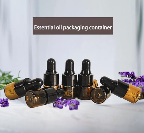 50Pcs Amber Glass Mini Dropper Bottle 1ml Amber Essential Oil Bottles Vials Travel Cosmetic Sample Container Liquid Perfume Eye Droppers Bottle (1ml)4