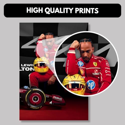 Image of Ferrari Charles Leclerc & Lewis Hamilton Poster Split Design F1 Poster | 3 A3 Sized Ferrari F1 Posters for Wall | Large Size (89 x 42 cm) Wall Decor | Ferrari Lewis Hamilton Posters for Bedroom | Formula 1 (B 002)
