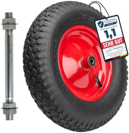 Garronda 4.80/4.00-8 Schubkarrenrad Luftreifen Schwarz-Rot GD-0163 | 2PR, bis 210 kg belastbar, mit Achse, Stahlfelge und Kugellager, als Ersatzrad für Schubkarre, Bollerwagen und
