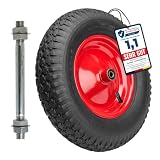 Garronda Ruote per Carrello 4.80/4.00-8 con Asse, Pneumatica 2PR Ruota Carriola con Valvola Auto, Ø 39×9,5 cm, foro 12 mm, portata fino a 210 kg GD-0163, Nero/Rosso