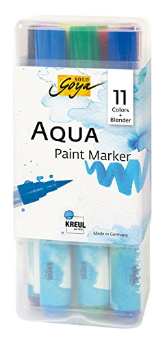 KREUL 18190 - Solo Goya Aqua Paint Marker Powerpack, Set mit 11 Farben und einem Blender, Künstlerstifte mit elastischer Pinselspitze, wasserlösliche Farbe