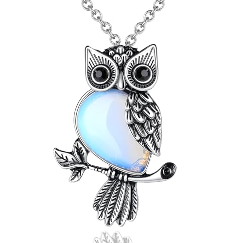 XIANNVXI Collier Hibou Avec Pendentif En Cristal, Cadeau Hibou Pour Femme Opalite Collier...