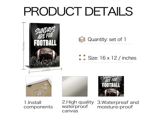 Image of Frimeeme Black and White Football Canvas Wall Art | 12x16 Inch Print for Kids Boys Room Dorm Living Room,Framed