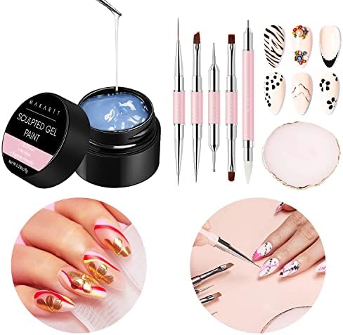 akartt Nail Art Brushes Kit,Liner Brushes for Nails Bundle 3D Painting Gel Clear Nail Gel For Naills Art Chrome Nail Powder Sculpting Gel