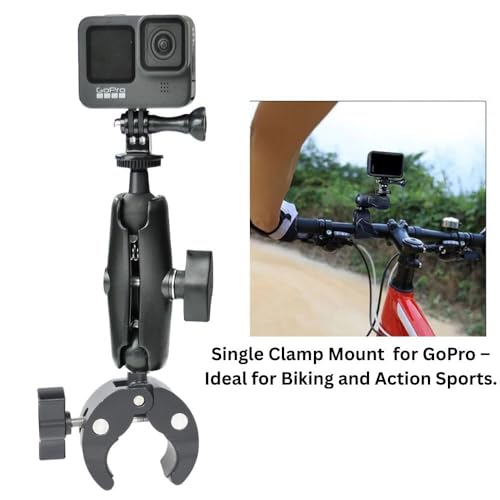 Image of yantralay Action Camera Handlebar Mount with 360 Dual Ball Head | Super Clamp for Go Pro, Insta 360, Mobile, Bike, Motorcycle - Universal Quick Release Bracket for Camera & Accessories.