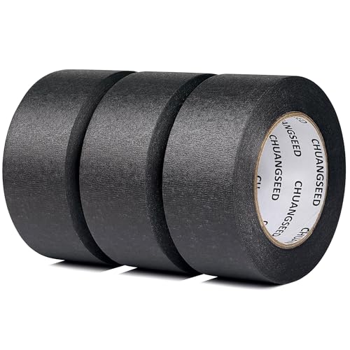 CHUANGSEED 3-Pack Black Painters Tape 1.88 Inches x 60 Yards Black Masking Tape Bulk - Sharp Edge Line Technology Produces Sharp Lines Residue-Free and Artisan Grade Wall Trim Tape