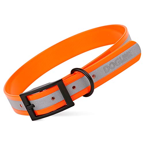 Dogline Biothane Translucent Reflective Waterproof Dog Collar Strong Coated Nylon Webbing With Black Hardware Odor- Proof For Easy Care Clean Fits Small Medium Or Large Dogs - Orange 3/4"W X 12"-15" L #TOP28