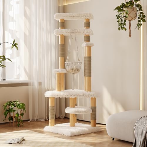 Árbol para gatos en madera maciza moderna de 70 pulgadas, blanco miniatura 4