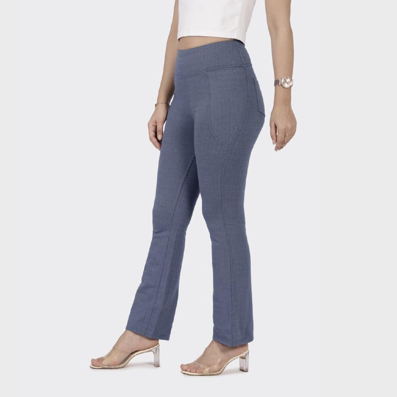 Image of BlissClub Werk-It Flare Pants for Women Office Wear, Formal Cotton Trousers with High Waist and 4 Pockets, Regular (for Women Above 5'5 ft)