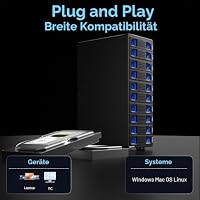 10 Schacht Festplattengehäuse mit Lüfter für 2.5/3.5“ SATA HDD/SSD mit USB A/C 3.0 Kabel, unterstützt Hot Swappable, werkzeugloses Aluminium HDD Gehäuse, DAS(NO RAID/NAS) – Ansicht 6