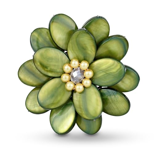 Image of AeraVida Lime Green Mother of Pearl Sweet Azalea Floral Pin-Brooch | Floral Brooches for Women | Green Brooch Pin | Pearl Pin | Brooch Pins for Women | Handmade Pins