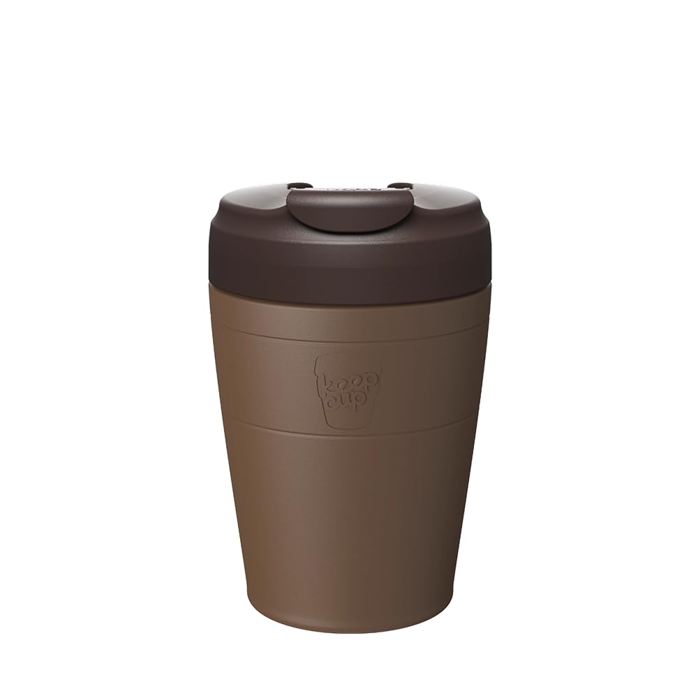 KeepCup Kubek podróżny dla osób dojeżdżających do pracy - izolowany kubek do kawy wielokrotnego użytku ze stali nierdzewnej z odporną na zalanie pokrywką z klapką - 340 ml - czekoladowy