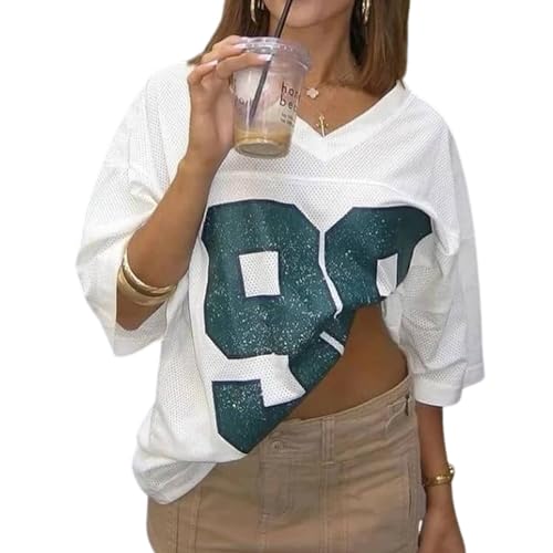 Oversized Jersey Women Summer Tops 2024 Grunge Graphic Tees Y2k Streetwear Short Sleeve Shirts