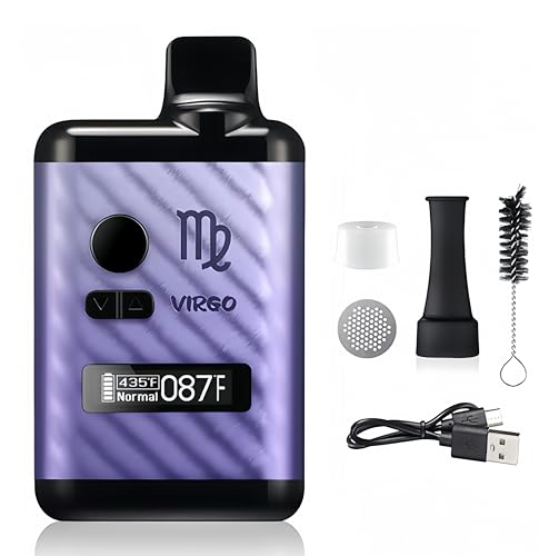 KinZon Vaporizador de hierba seca Virgo, cámara calefactora de cerámica, pantalla OLED y control de temperatura (Púrpura)