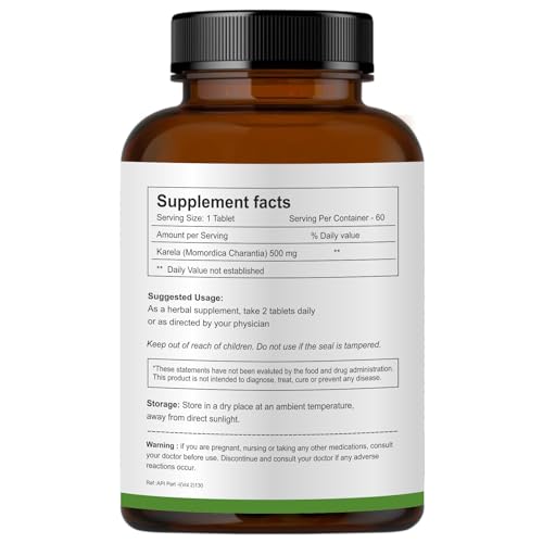 Herb Essential Karela 500 mg, 60 Tablets – Rich in Antioxidants, Vitamins C, B1, B2, B3, Zinc, Manganese & Folic Acid | Supports Blood Sugar Management & Overall Wellness