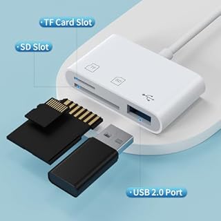 Wanme Lecteurs de Cartes Mémoire USB C 2.0, Conception de Fente pour Carte SD + TF + USB 3 en 1, Adaptateur USB C Plug and Play, pour Samsung/Xiaomi (Blanc)