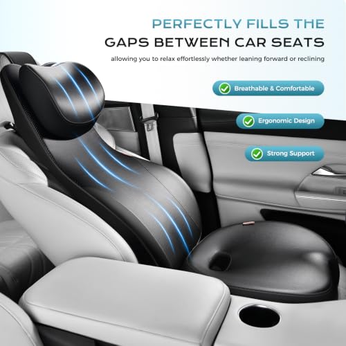 Image of Coverado Car Seat Cushion and One Piece Lumbar Support Headrest Pillow, Adjustable Velcro Design Car Neck Pillow, Ergonomic Memory Foam Car Back Support Driving Seat Cushion for Back Pain Relief,Black