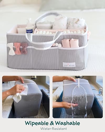 Lily Miles Baby Diaper Caddy Organizer, Girl Nursery Storage Basket with 8 Pockets, Baby Organizer and Storage, Easy-to-Clean Fabric, Large, Pink Blush