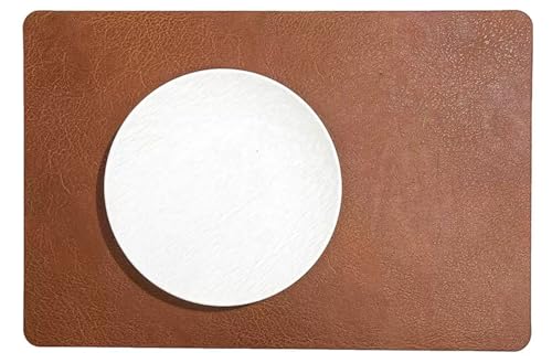 Set of 4 PU Leather Placemats, Double-Sided, Waterproof, Oil-Proof, Scratch-Resistant, Durable with Cowhide Texture, 30cm x 43cm – Perfect for Dining Tables (Chestnut Brown)
