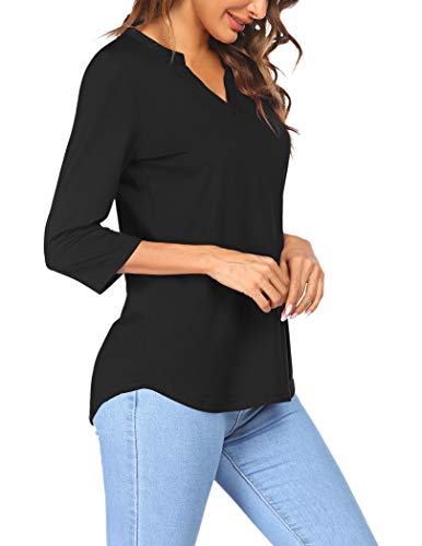 Sherosa Women's 3/4 Sleeve Shirts V Neck Casual Henley Work Tops Blouses4