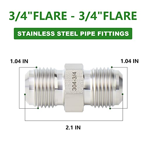 Image of TAISHER 2PCS Forging of 304 Stainless Steel Tube Flare Fittings, 3 /4 inch Male Flare x 3 /4 inch Male Flare, Union