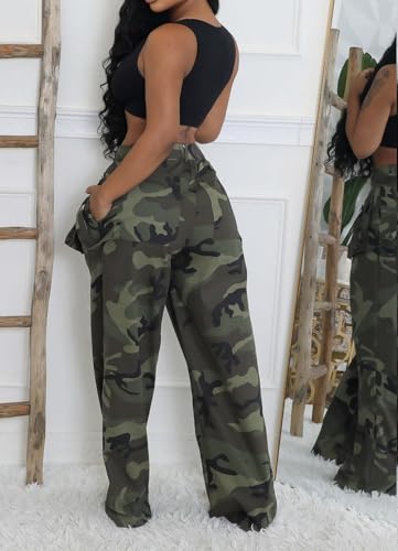 Womens Camo Cargo Pants High Waist Army Fatigue Casual Baggy Wide Leg Camouflage Joggers Sweatpants Trousers4