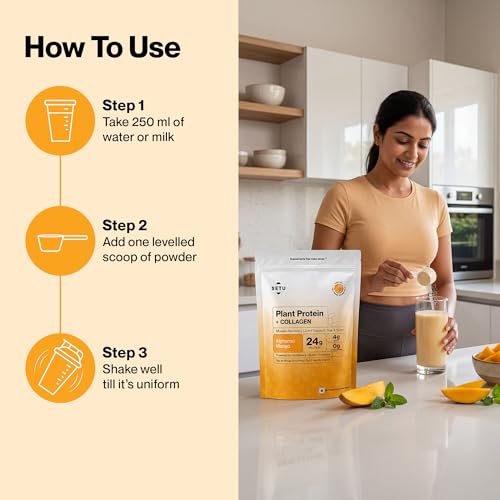 Image of Setu Plant Protein + Veg Collagen | 24g Protein with Glutathione & Biotin | Pea & Rice Isolate | For Muscle, Skin & Hair | Protein Powder for Men & Women | Alphonso Mango Flavour | (Pack of 6 Single Serve Sachets)
