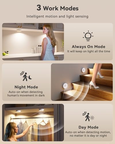 Image of Under Cabinet Lighting, Rechargeable Motion Sensor Puck Lights with Remote, 3 Color Temps &12 RGB LED Battery Operated LED Lights, Dimmable Magnetic Under Counter Lights for Kitchen