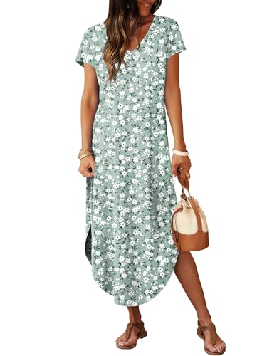 Image of RUMIA Summer Maxi Dresses for Women Cap Sleeve Long Sundress with Pockets