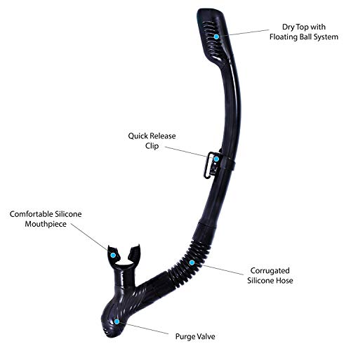 image for Kraken Aquatics Dry Snorkel with Comfortable Silicone Mouthpiece and P