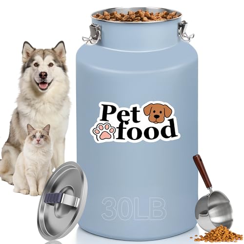 UPSKYPET 30 lb Stainless Steel Dog Food Storage Container Airtight Metal Canister with Lid & Scoop Extra Large Capacity for Multi-Pet Families Preserve Freshness
