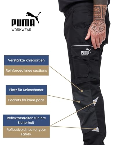 PUMA Workwear Precision X - Arbeitshose Herren - Premium Arbeitskleidung mit vielen Taschen und verstärkten Kniepartien - Funktionshose mit Stretch für Handwerk und Baugewerbe - Schwarz - 54