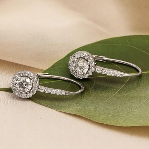 Image of TRUESILVER ACPL 925 Sterling Silver Cubic Zirconia Earrings for Women & Girls | BIS Hallmarked Drop Dangle Leverback Style | Elegant Jewelry Gift for Women
