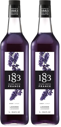 Image of 1883 Lavender Syrup - Flavored Syrup for Hot & Iced Beverages - Gluten-Free, Vegan, Non-GMO, Kosher, Preservative-Free, Made in France | Glass Bottle 1 Liter (33.8 Fl Oz) (Pack of 2)