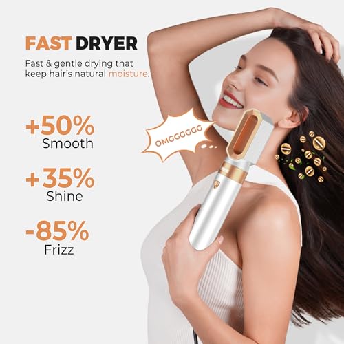 Image of 6 in 1 Blow Dryer Brush, Upgrade Hair Dryer Brush Set Negative Ion Air Styler Curling Wrap Air Curler, Hot Air Brush Curling Iron Hair Styling Tools As A Gift for Straight /Curl /Dry /Smooth