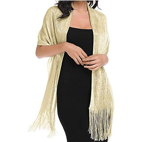 Sparkling Metallic Shawls and Wraps for Evening Dresses Wedding Fringes Scarf (Gold) Cover