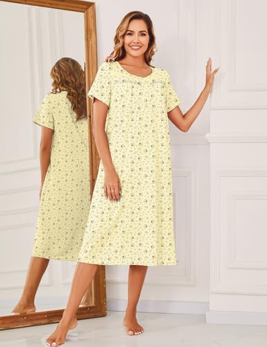 Image of Bloggerlove Nightgowns for Women Soft 100% Cotton House Dress Short /Long Sleeve Night Gowns Comfy Sleepwear S-3XL