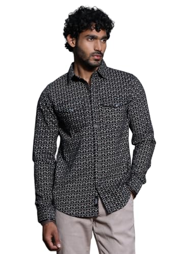 Image of Thomas Scott Men Slim Fit Pure Cotton Corduroy Floral Printed Semi-Formal Shirt