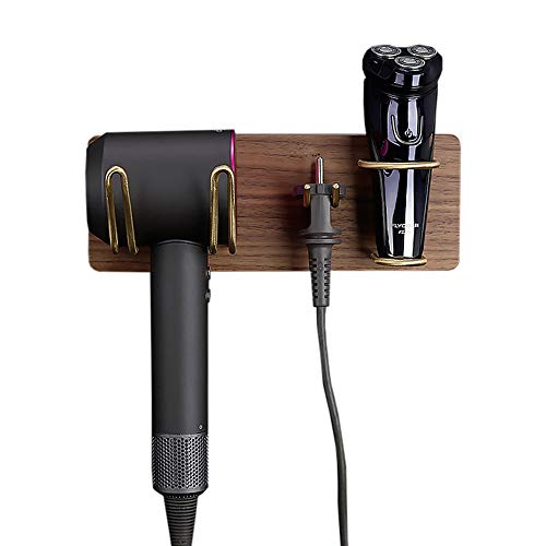 Affogato Hair Dryer Holder for Dyson Supersonic Hair Dryer and Plug Wall Mounted Bathroom Shelf Stand Wood Storage Rack Bath Supplies Razor Comb Organizer for Home Bathroom Bedroom Hair Salon