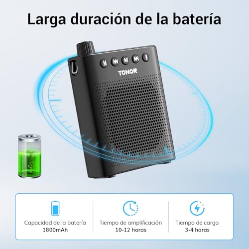 Miniatura 3 de Tonor Amplificador De Voz Bluetooth Portátil, Altavoz Con Microfono, Microfono Mini Con Cable Para Profesores, Reuniones, Yoga, Guías Turísticos, Presentadore, Entrenadores Deportivos, 100 Cm, K10