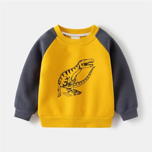 Boy's Fleece Sweatshirts Boy Plus Fleece Hoodie Autumn And Winter Children Integrated Fleece with (Yellow, 5-6 Years)3