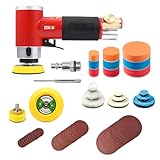ZHONG AN Mini-Exzenterschleifer, 2,5 cm, 7,6 cm, Luftschleifer, pneumatische Hochgeschwindigkeitsschleifer, inklusive 18 Stück 1/2/3 Zoll Polierschwamm und Wollpads, 30 Stück Schleifpapier (rot)
