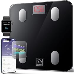 FITINDEX Smart Scale for Body Weight, Scale with BMI, Body Fat, Muscle Mass, Digital, Bathroom, Weighing, Bluetooth, Body Composition Monitor Health Analyzer with App, 400lb, Black