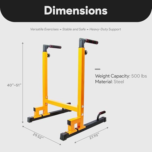 BalanceFrom Steel Frame Dip Station with Adjustable Height, 500 Pound Weight Capacity – Upper Body Workout Home Gym Equipment for Triceps, Push & Pull Ups, Leg Raises, and Bench Press - Image 5