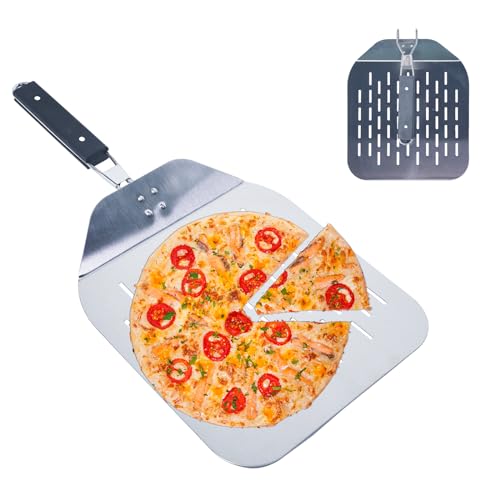 Starmise Pala para Pizza Horno, Profesional Pala para Pizzas Perforada de Acero Inoxidable 59,5 x 30 cm, con asa Plegable para Barbacoa Cocinar Pizzas, Pan