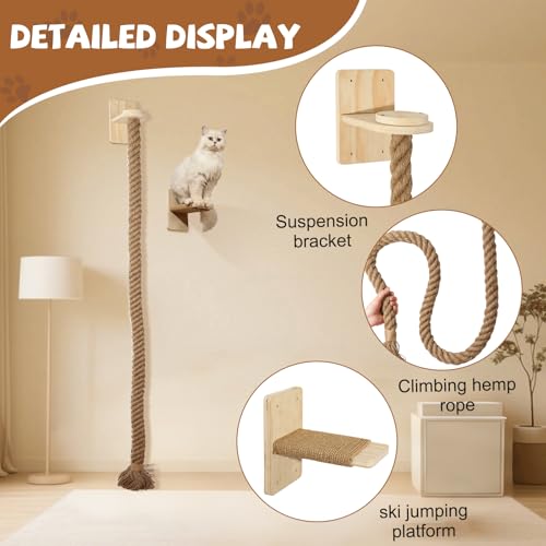 Rascador para gato montado en pared con cuerda resistente miniatura 6