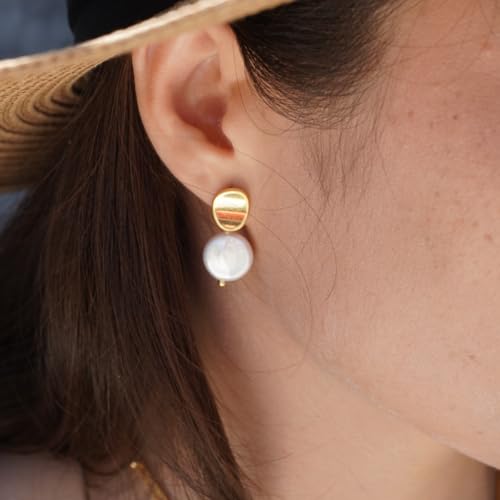 Baroque Pearl Drop Earrings for Women, 18K Gold Plated Dangle Earrings - image 4